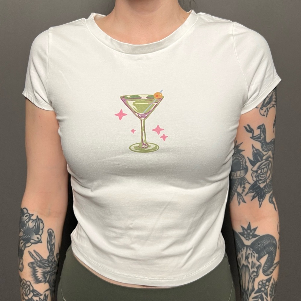 Princess Polly White Tee with Martini Graphic